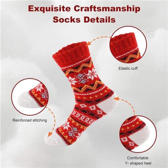 New 5 Pairs Wool Socks for Women - Cute Fuzzy Warm Colorful Crew Socks - Picture 2 of 6